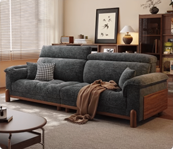 Modern Minimalist Mid Century Chenille Fabric Sofa