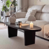 Mid Century Black Oval Solid Wood Coffee Table