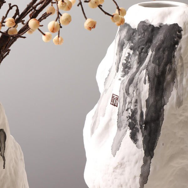 Modern Oriental Black & White Ink Mountain Ceramic Ornament