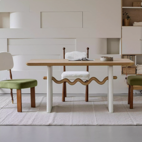 French Funky Mid-Century Solid Wood Table
