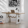 French Funky Mid-Century Solid Wood Table