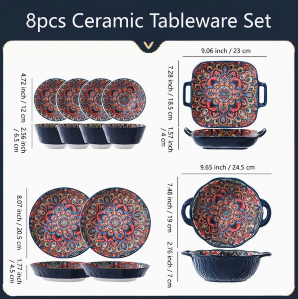 Boho Feast 8 Piece Ceramic Dinnerware Set