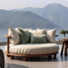 Wabi Sabi Black Walnut Round Solid Wood Lounge Sofa