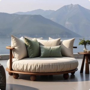 Wabi Sabi Black Walnut Round Solid Wood Lounge Sofa