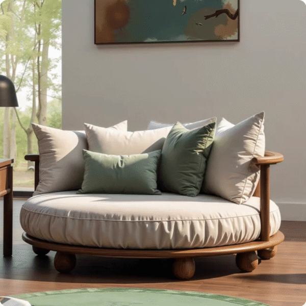 Wabi Sabi Black Walnut Round Solid Wood Lounge Sofa