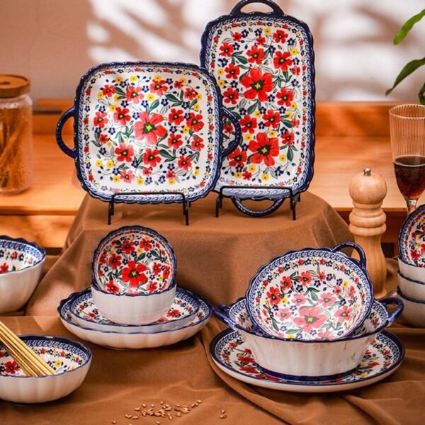 Porcelain Ceramic Plate and Bowl Flora Set