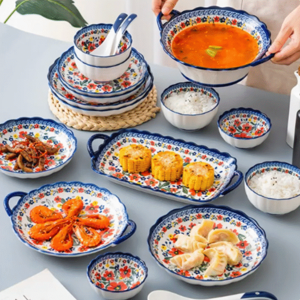 Porcelain Ceramic Plate and Bowl Flora Set
